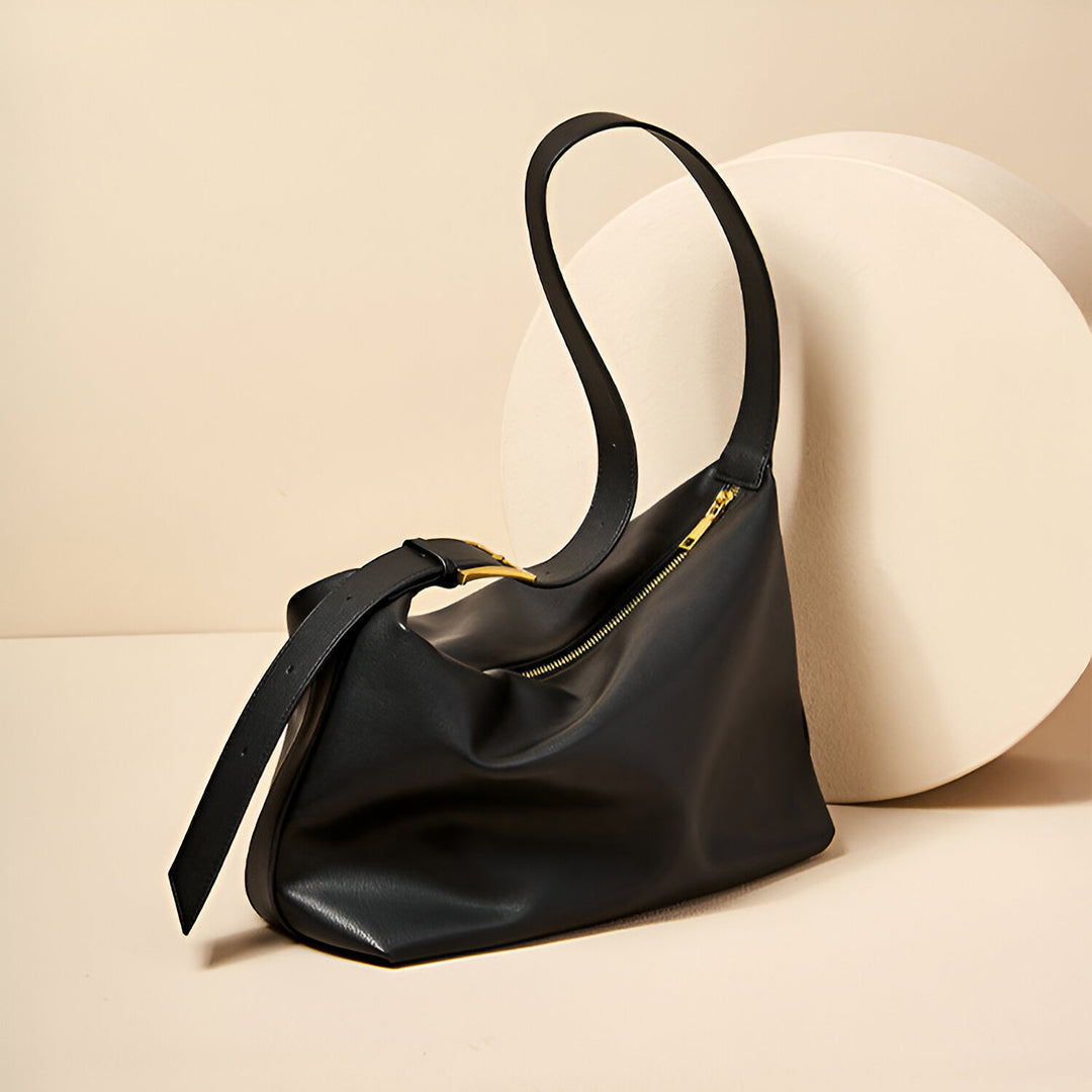 Sienna Soft Leather Shoulder Bag – Black