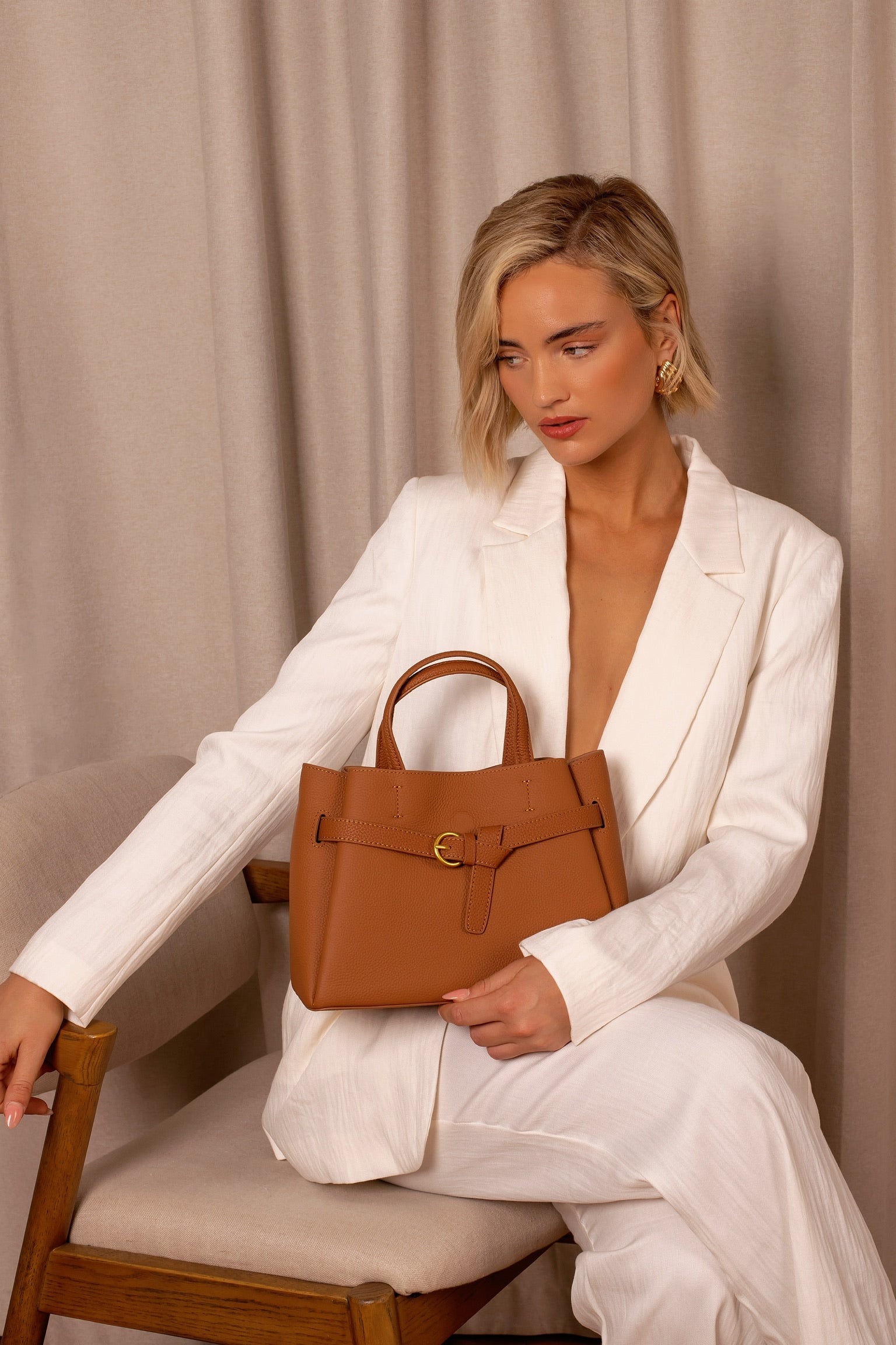 Sophia Buckle Detail Leather Tote