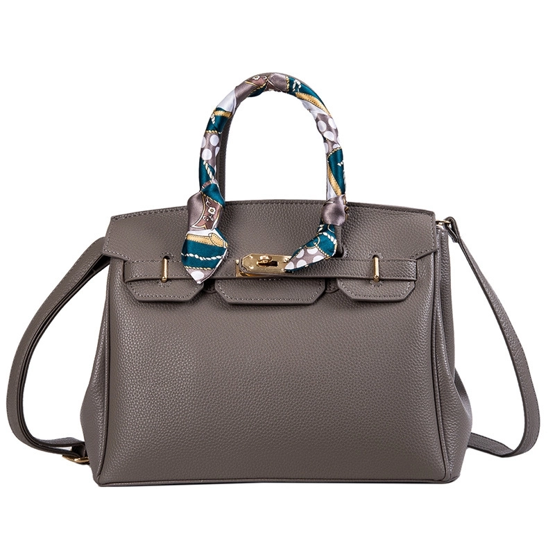 Adele Grey Satchel with Scarf Accent