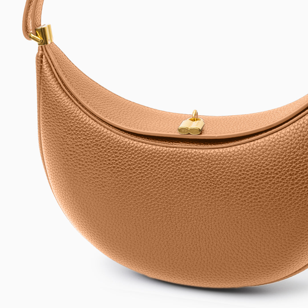 Elena Crescent Shoulder Bag – Caramel Tan