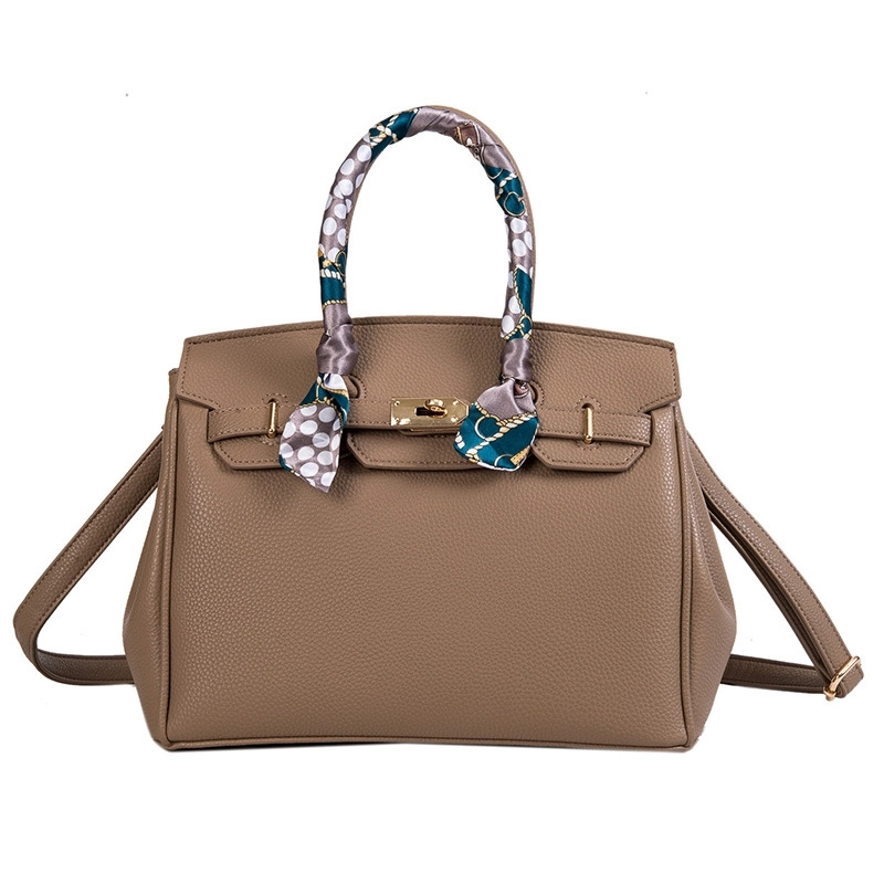 Adele Grey Satchel with Scarf Accent