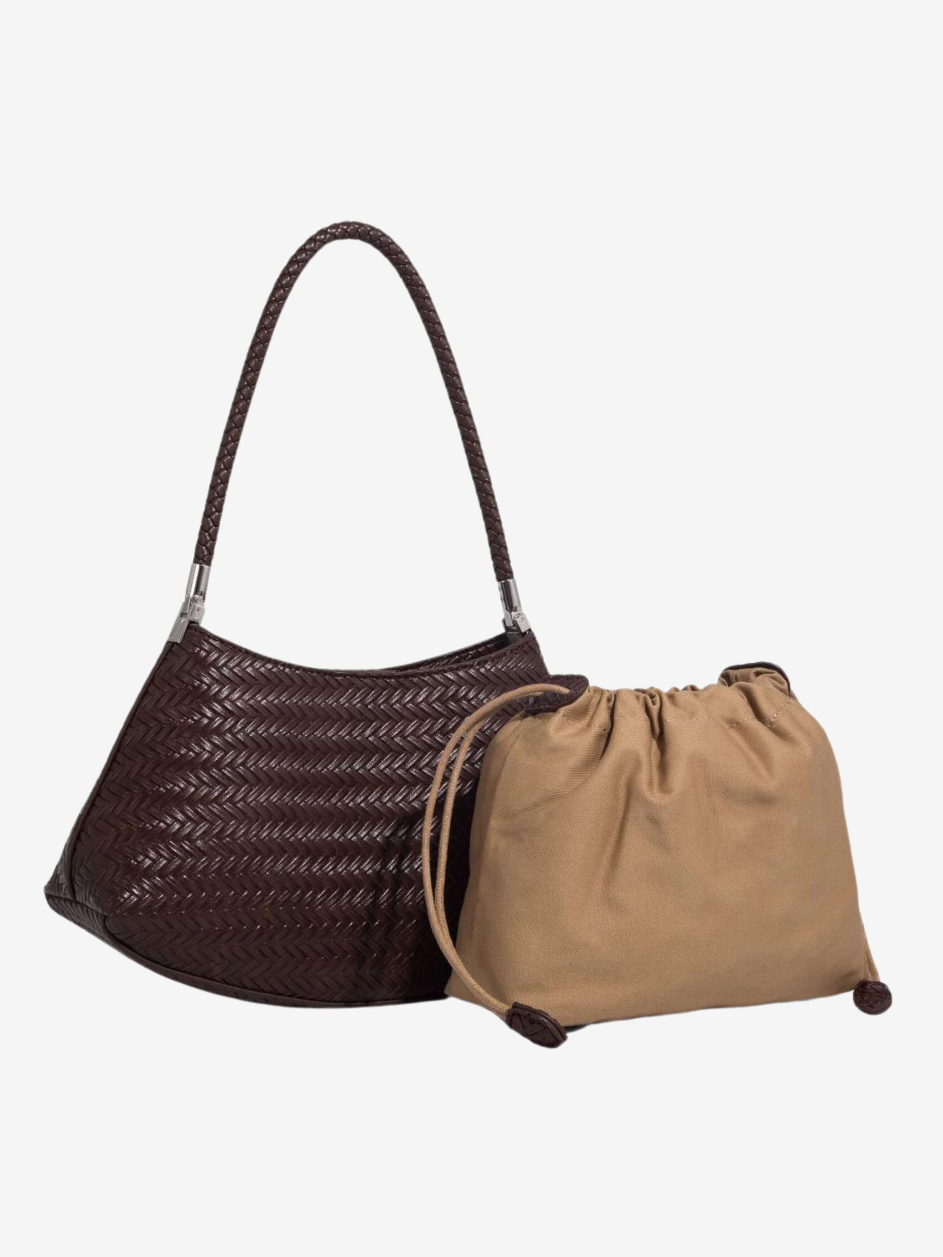 Elena – Woven Leather Shoulder Bag with Charm Details