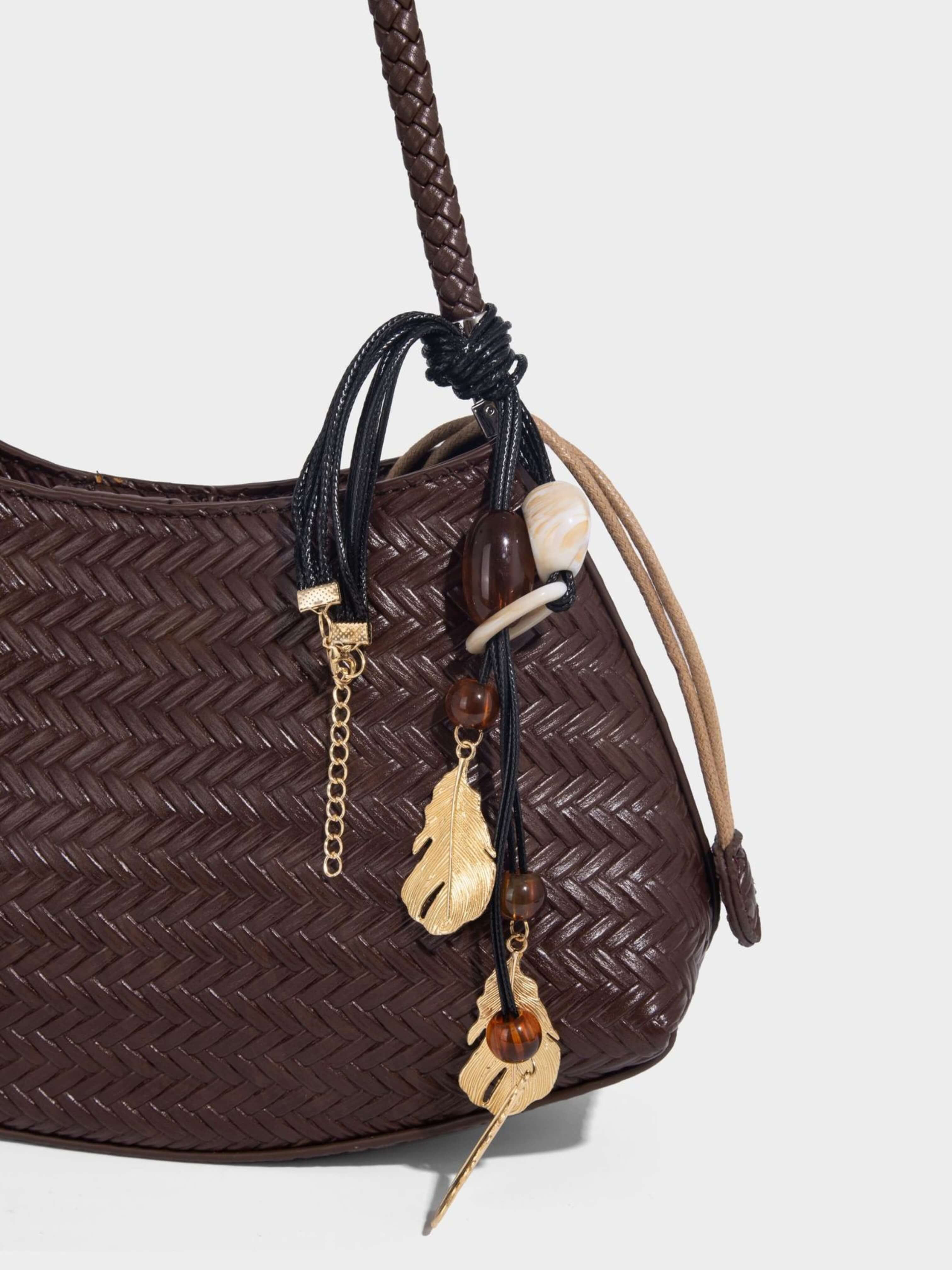 Elena – Woven Leather Shoulder Bag with Charm Details