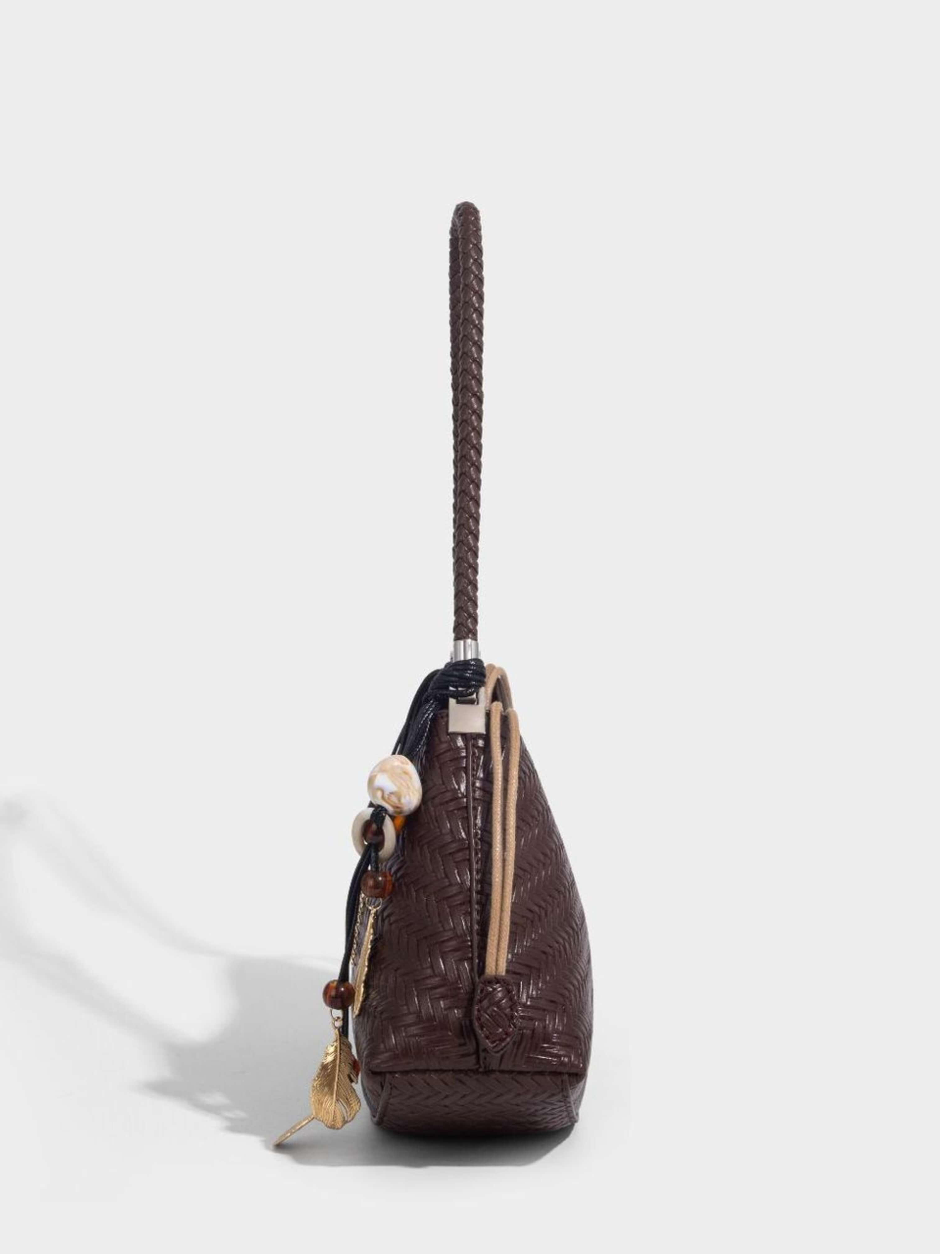 Elena – Woven Leather Shoulder Bag with Charm Details