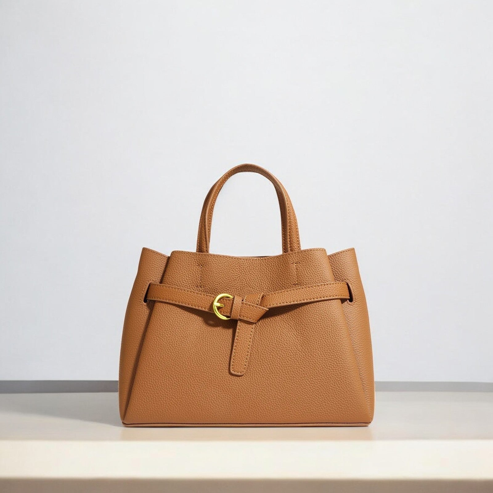 Sophia Buckle Detail Leather Tote