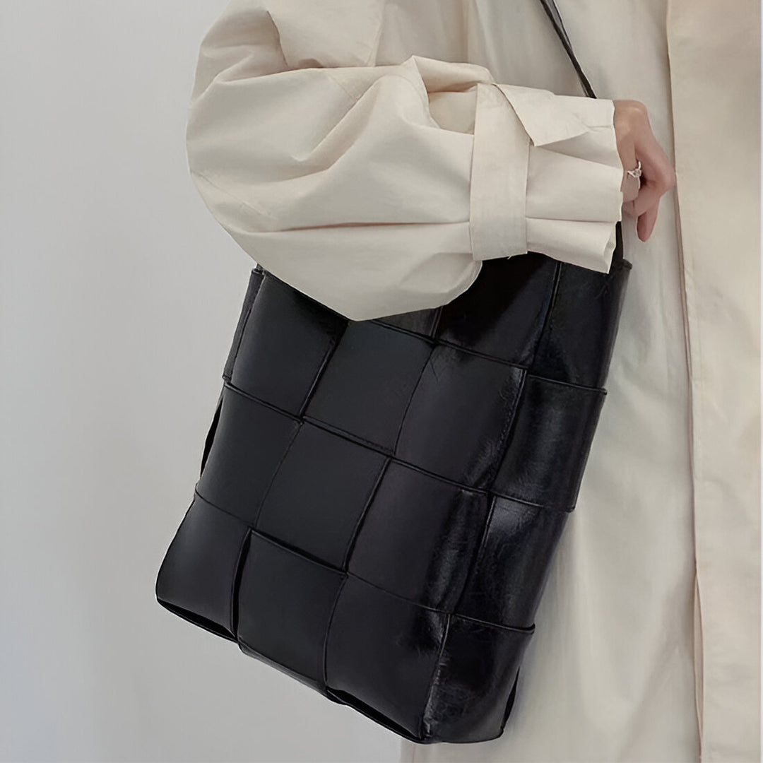 Natalie Woven Shoulder Bag – Black Patent