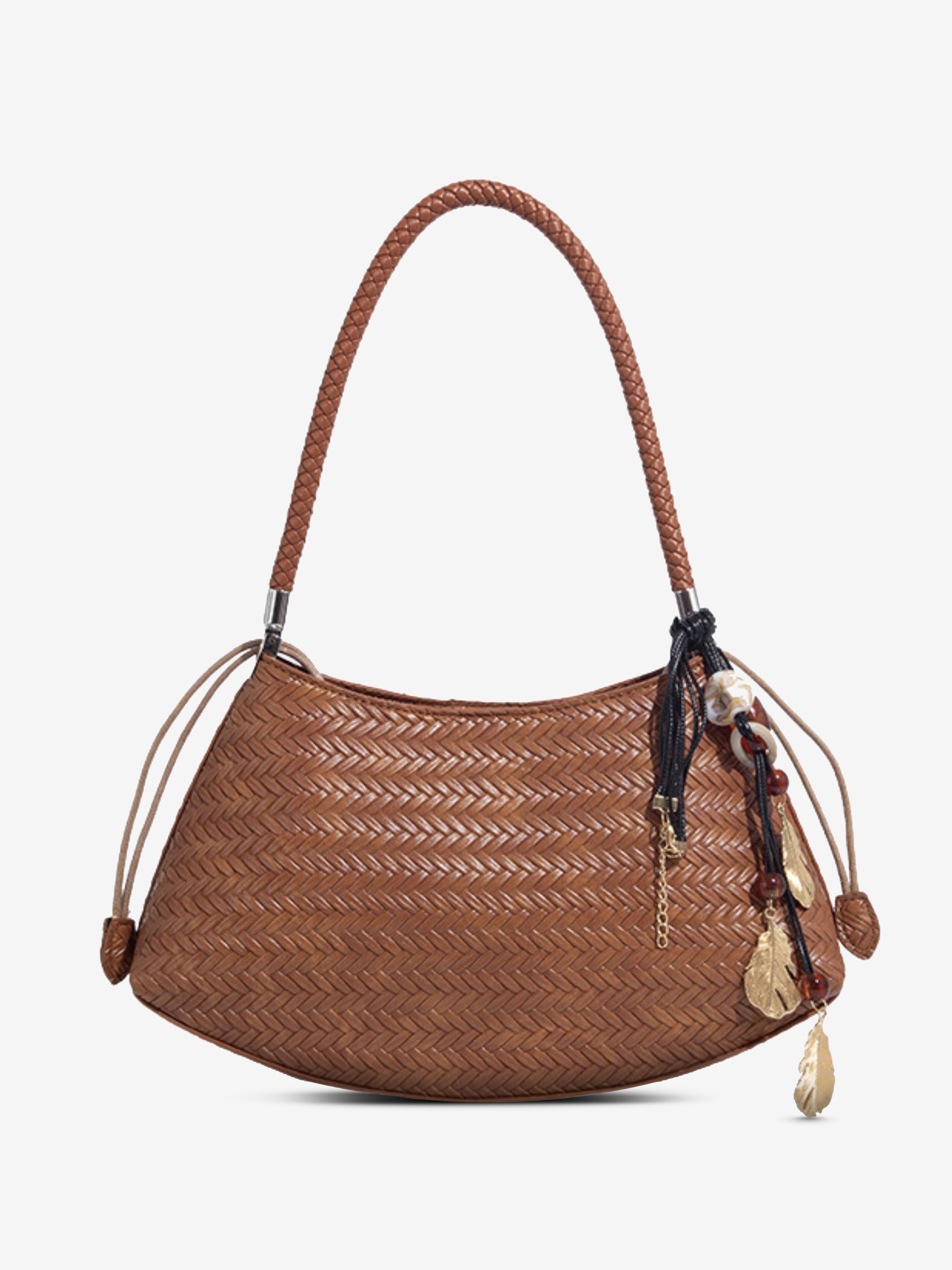 Elena – Woven Leather Shoulder Bag with Charm Details