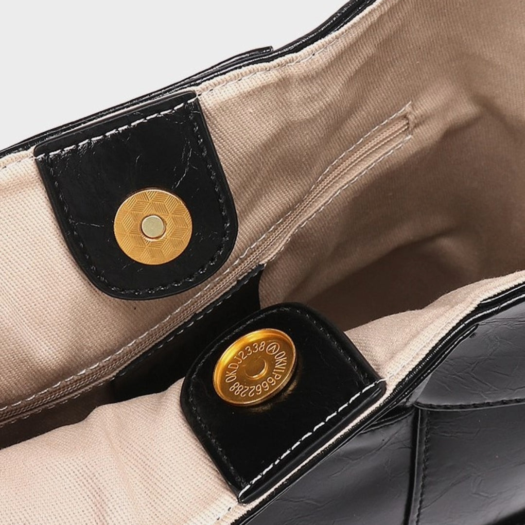 Natalie Woven Shoulder Bag – Black Patent