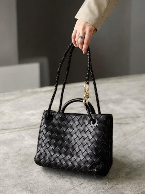 Alyn | Black Woven Mini Leather Tote Bag – Effortless Elegance & Timeless Appeal