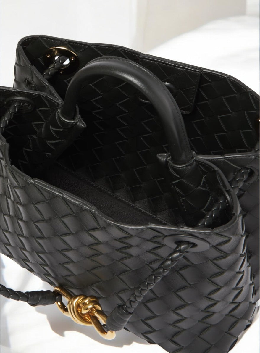 Alyn | Black Woven Mini Leather Tote Bag – Effortless Elegance & Timeless Appeal