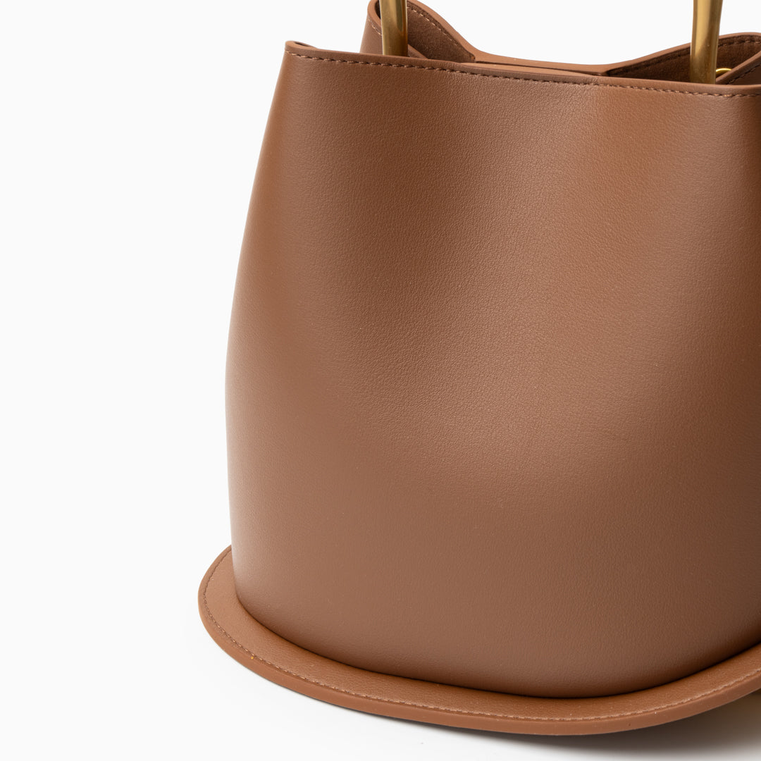 Aurora – Sculpted Brown Tote with Gold Handle