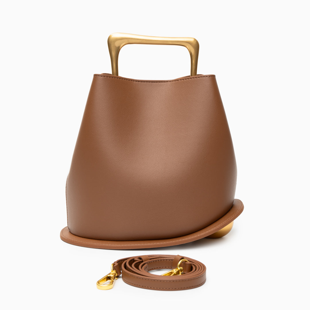 Aurora – Sculpted Brown Tote with Gold Handle