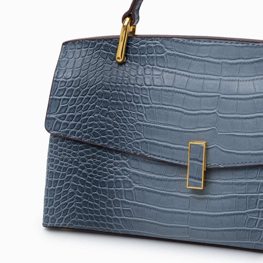 Serena Handtasche mit Krokodilprägung – Blaue Eleganz