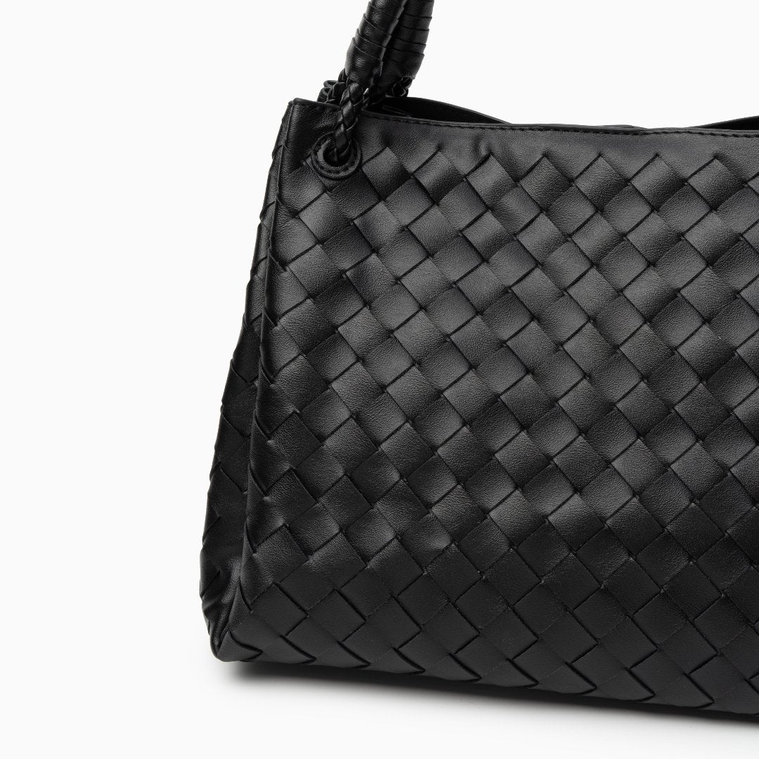 Serena Black Woven Tote Bag