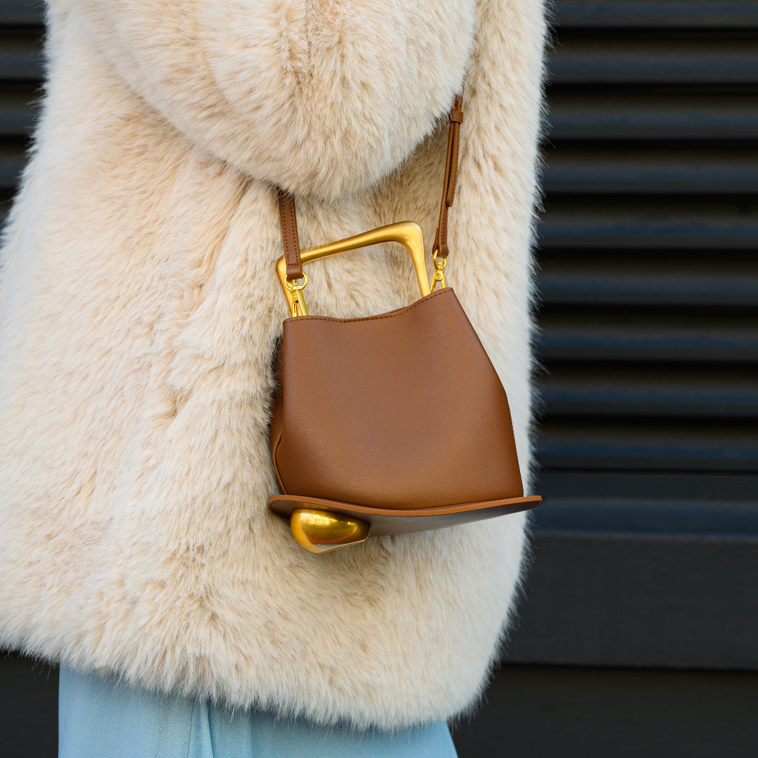 Aurora – Sculpted Brown Tote with Gold Handle