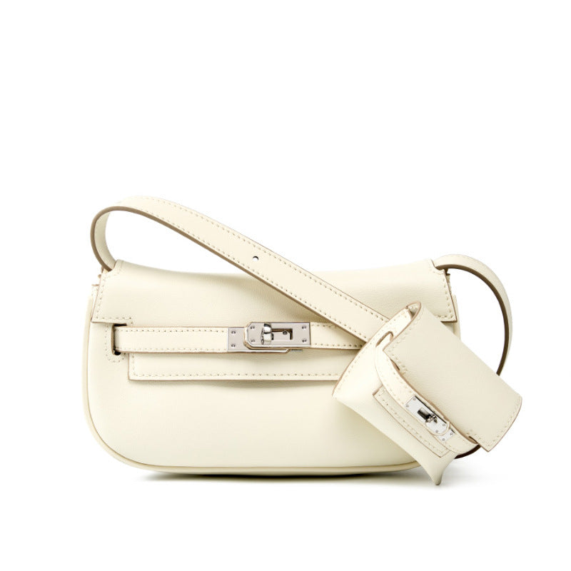Taupe Soft Leather Shoulder Bag with Mini Pouch