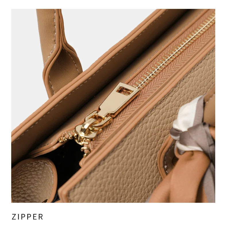 Lyora Solé Signature – Beige Tote with Silk Scarf Accent