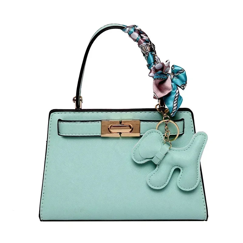 Black Elegant Top Handle Bag with Scarf & Charm