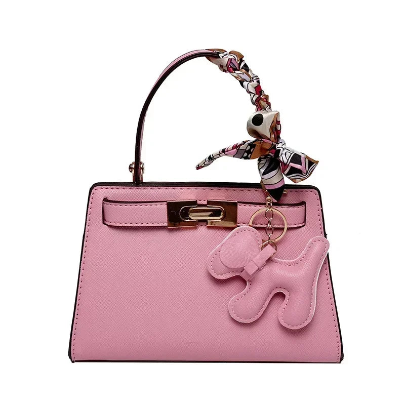 Black Elegant Top Handle Bag with Scarf & Charm