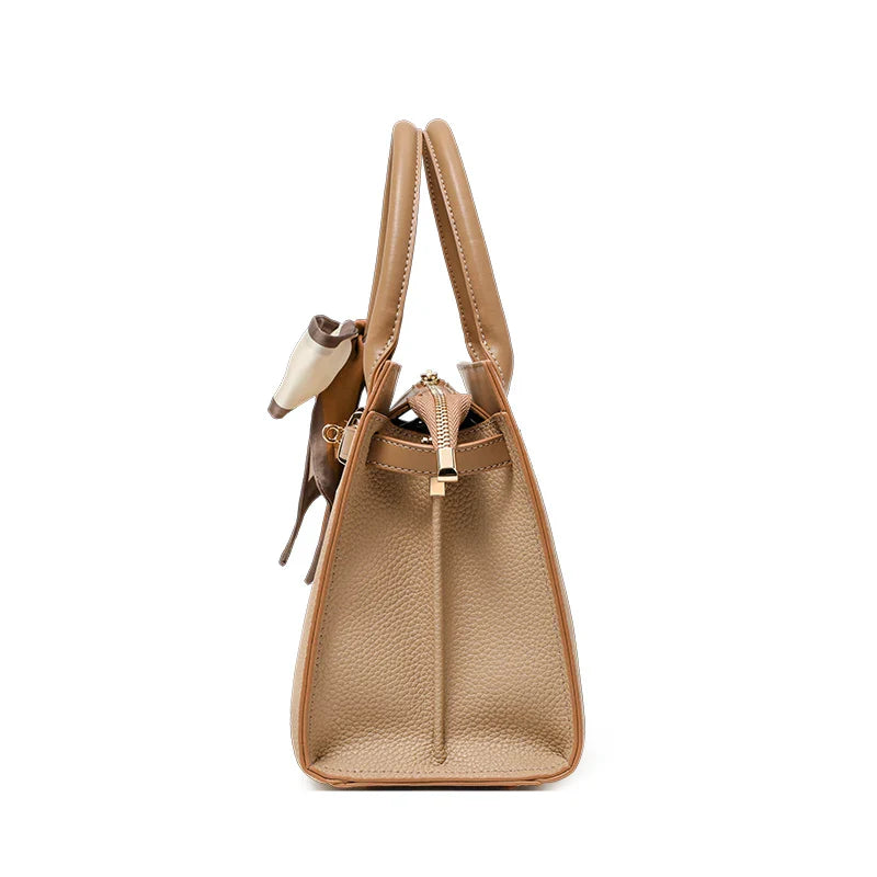 Lyora Solé Signature – Beige Tote with Silk Scarf Accent