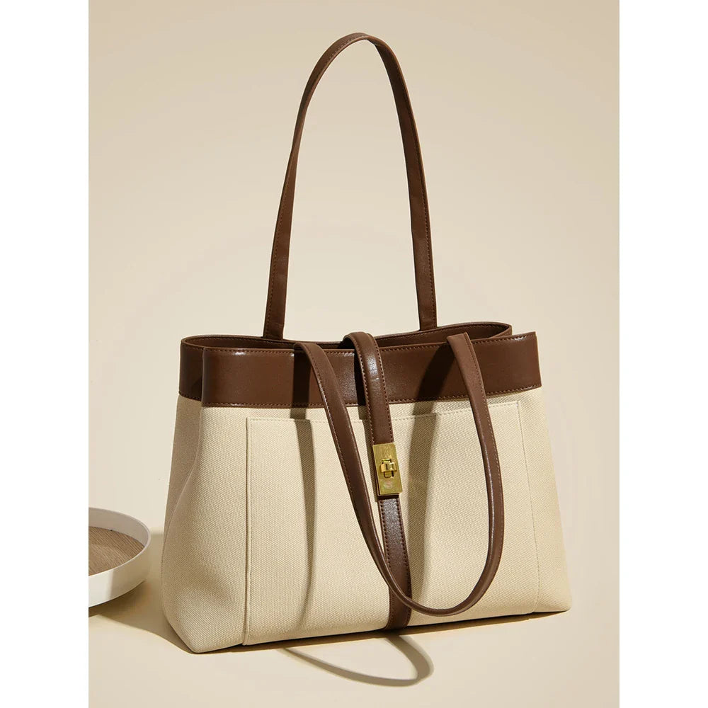 Two-Tone Canvas & Leather Tote Bag