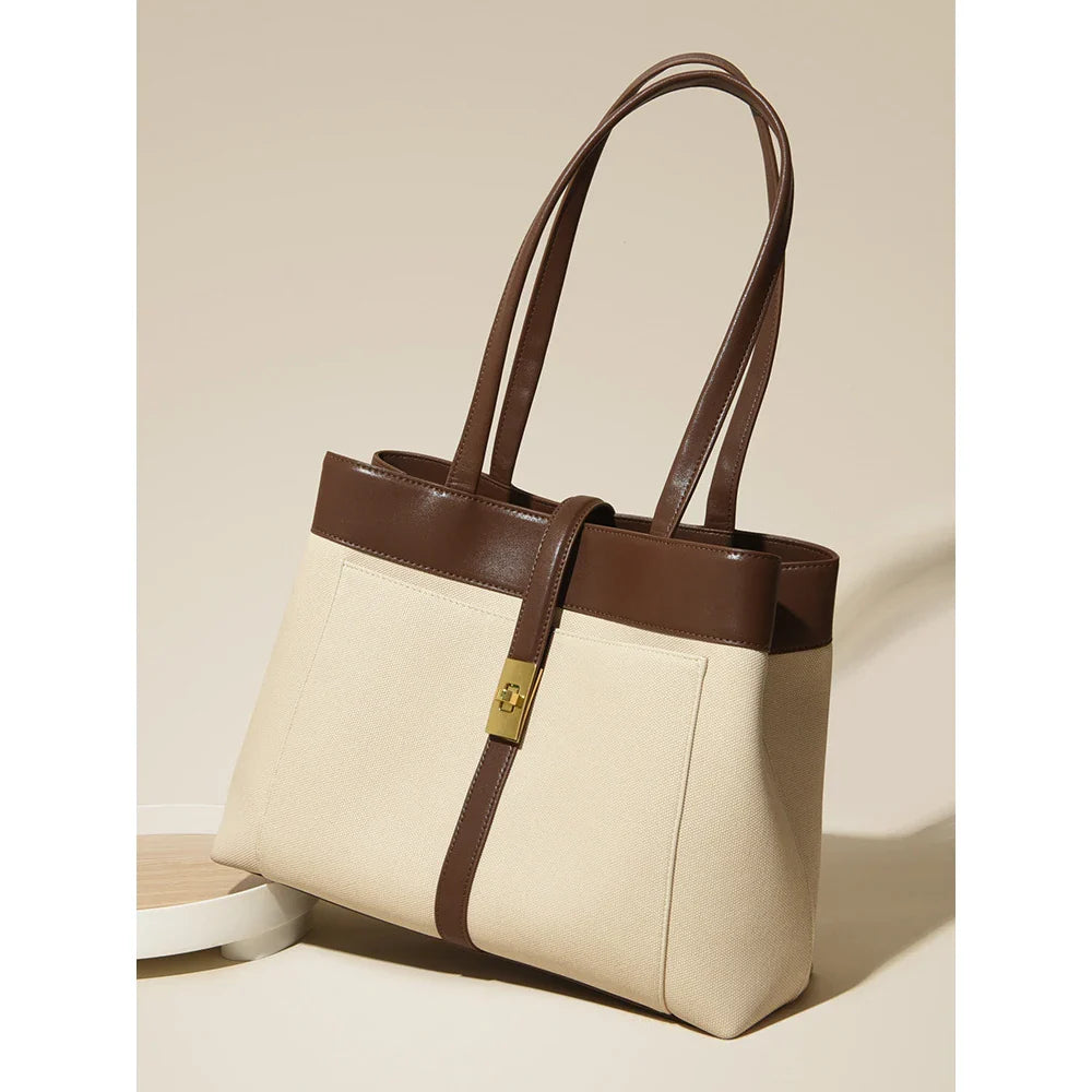 Two-Tone Canvas & Leather Tote Bag