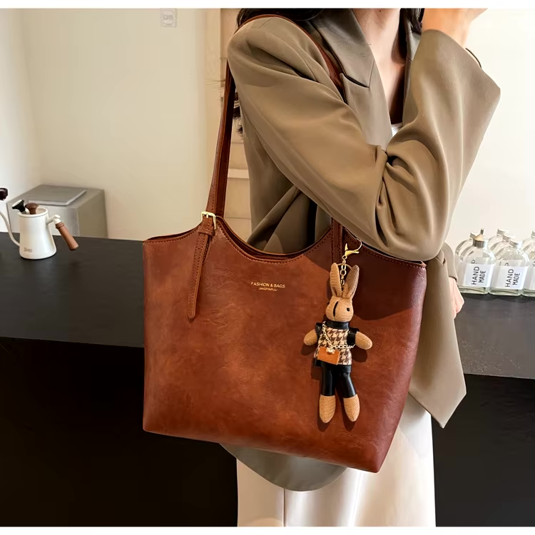 Clara Red Leather Tote Bag with Charm