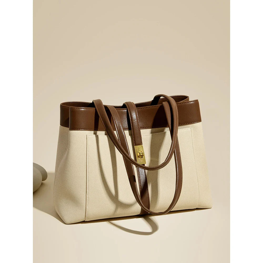 Two-Tone Canvas & Leather Tote Bag