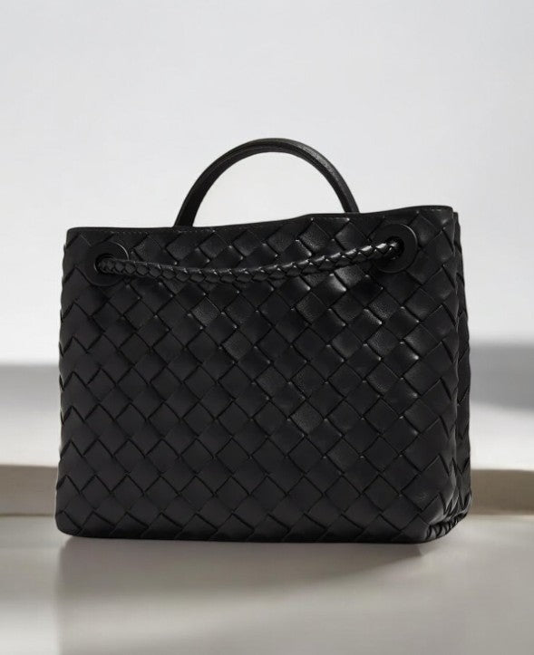 Alyn | Black Woven Mini Leather Tote Bag – Effortless Elegance & Timeless Appeal