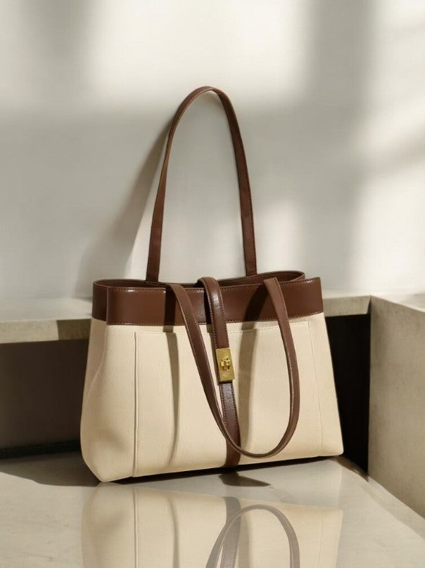 Two-Tone Canvas & Leather Tote Bag