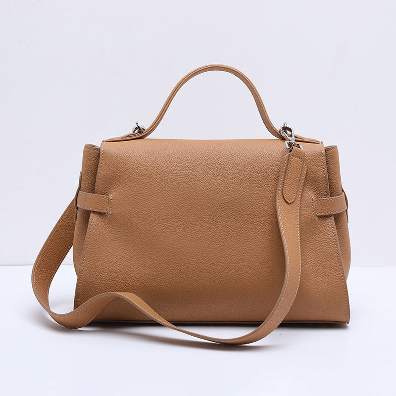 Camel Leather Handbag – Minimalist Elegance with Modern Details