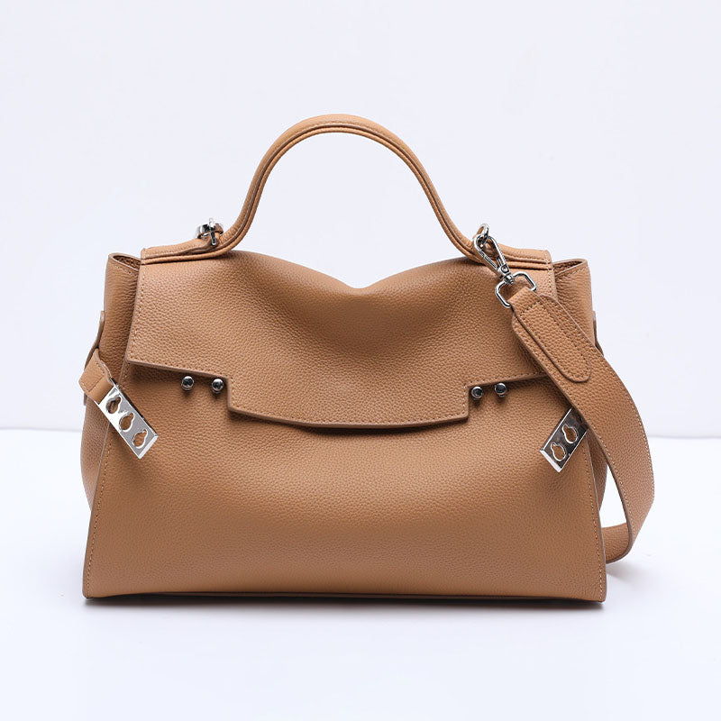 Camel Leather Handbag – Minimalist Elegance with Modern Details