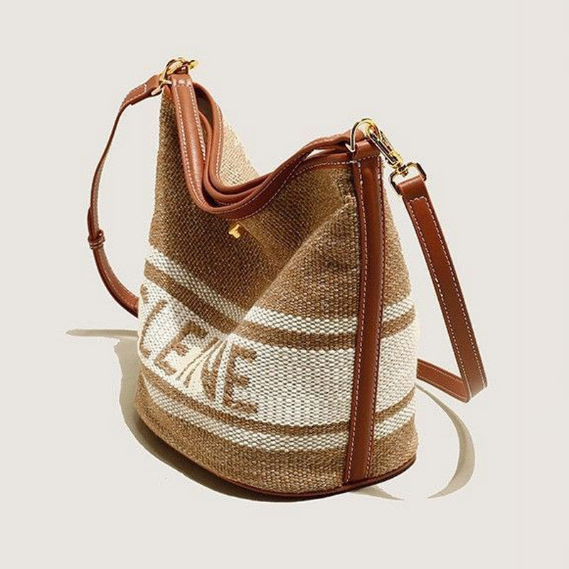 Vintage Woven Wool & Leather Bucket Bag