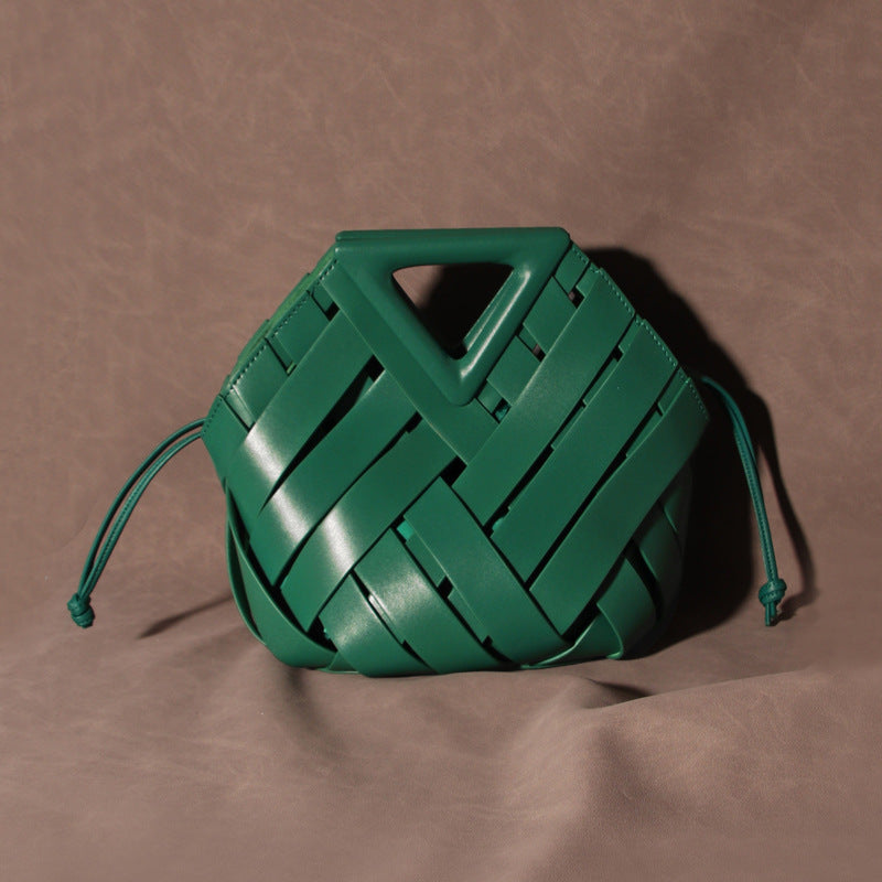 Vintage Woven Leather Triangle Handle Bag