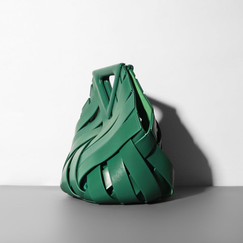 Vintage Woven Leather Triangle Handle Bag