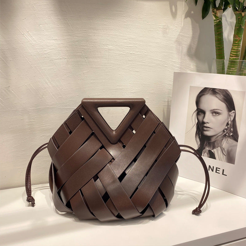 Vintage Woven Leather Triangle Handle Bag