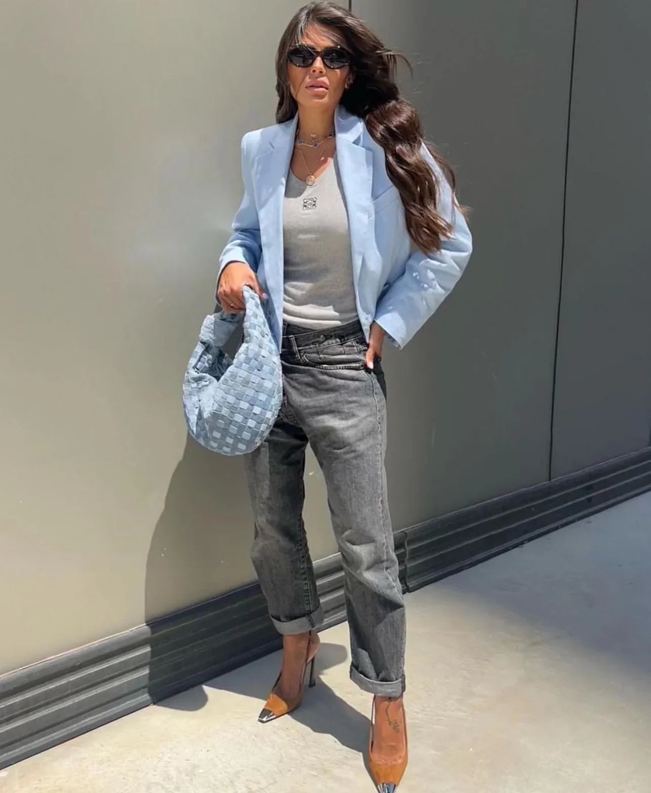 Denim Woven Shoulder Bag