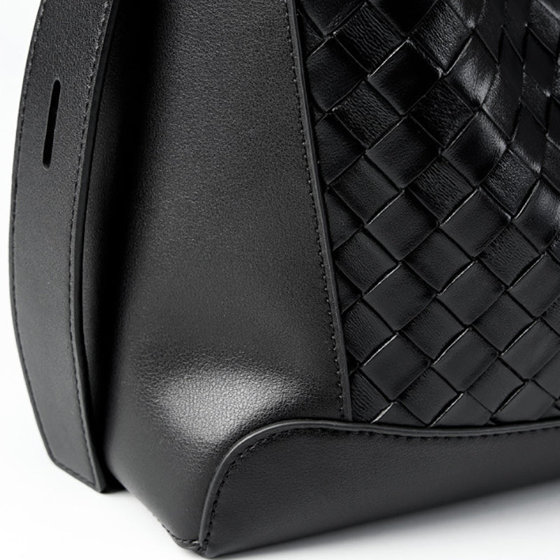 Elara – Black Woven Leather Tote Bag