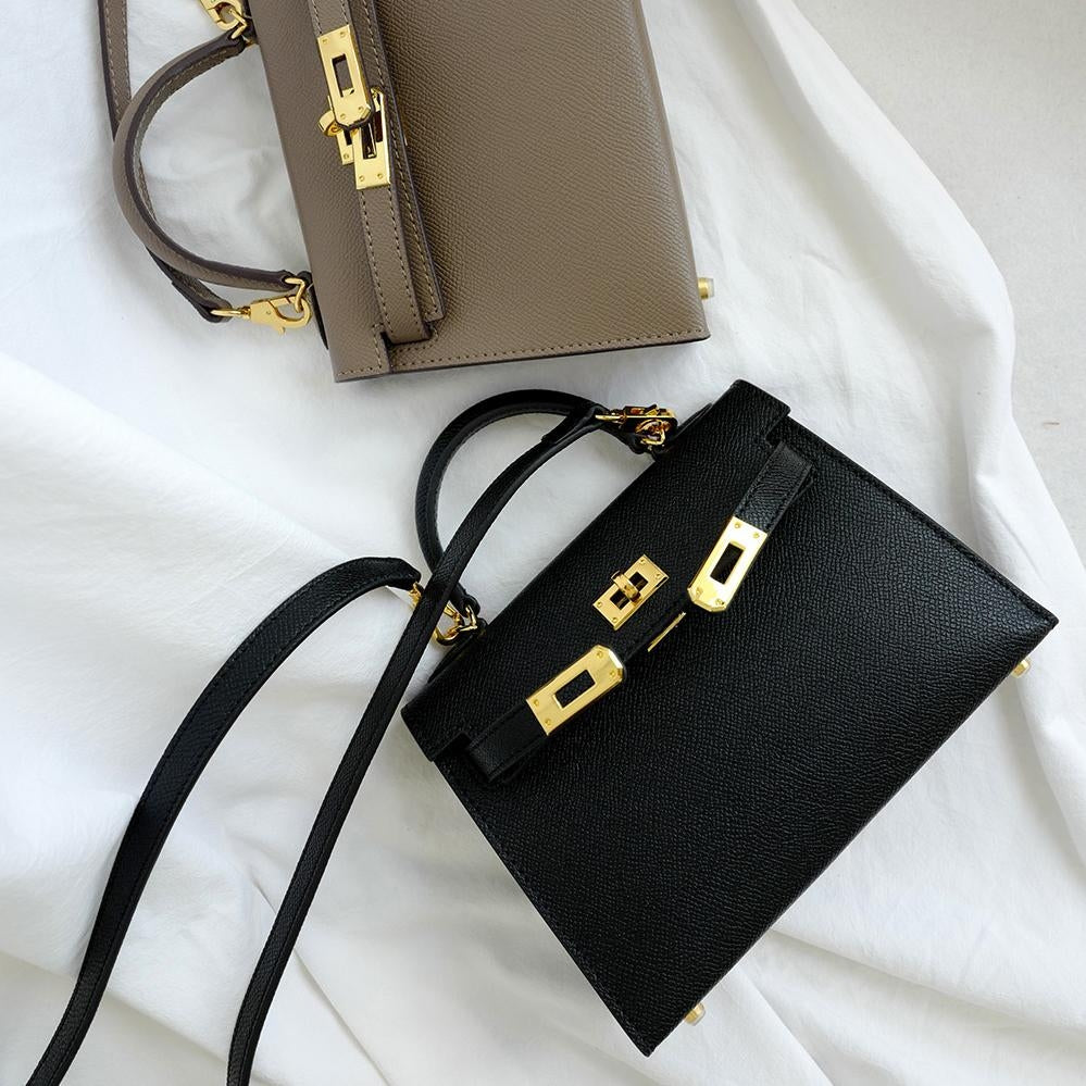 Aurora – Black Mini Top-Handle Leather Bag with Gold Hardware