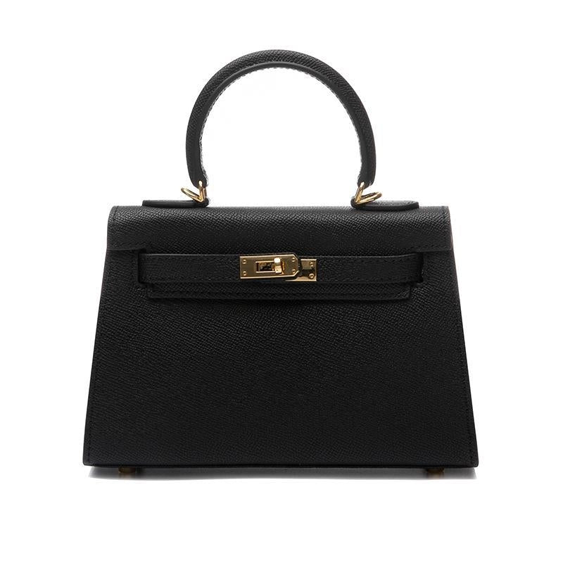 Aurora – Black Mini Top-Handle Leather Bag with Gold Hardware