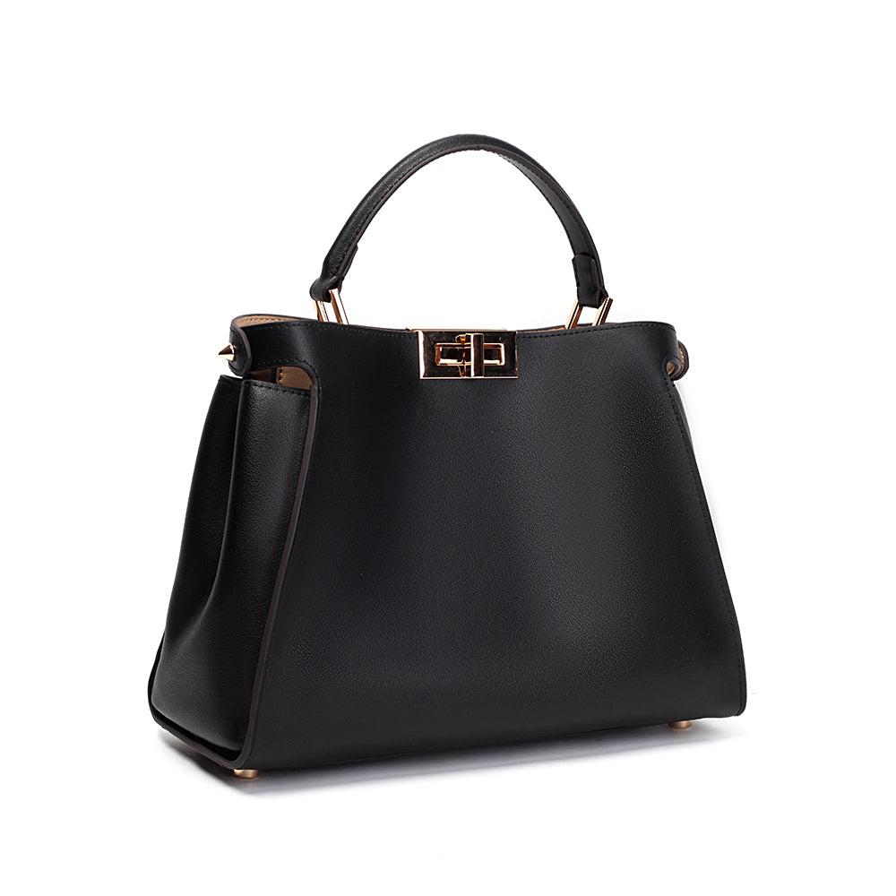 Sophia Classic Black Leather Satchel