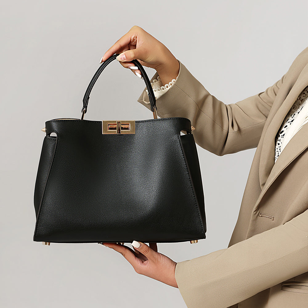 Sophia Classic Black Leather Satchel