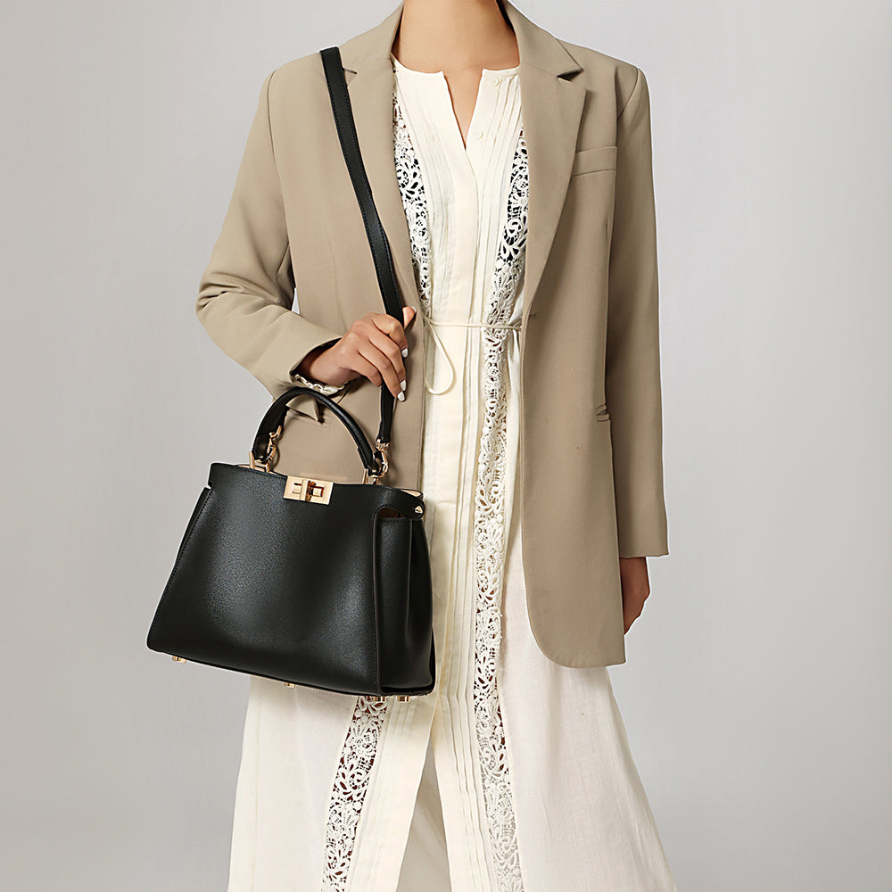 Sophia Classic Black Leather Satchel