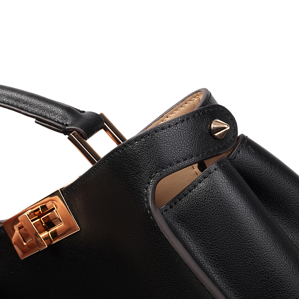 Sophia Classic Black Leather Satchel