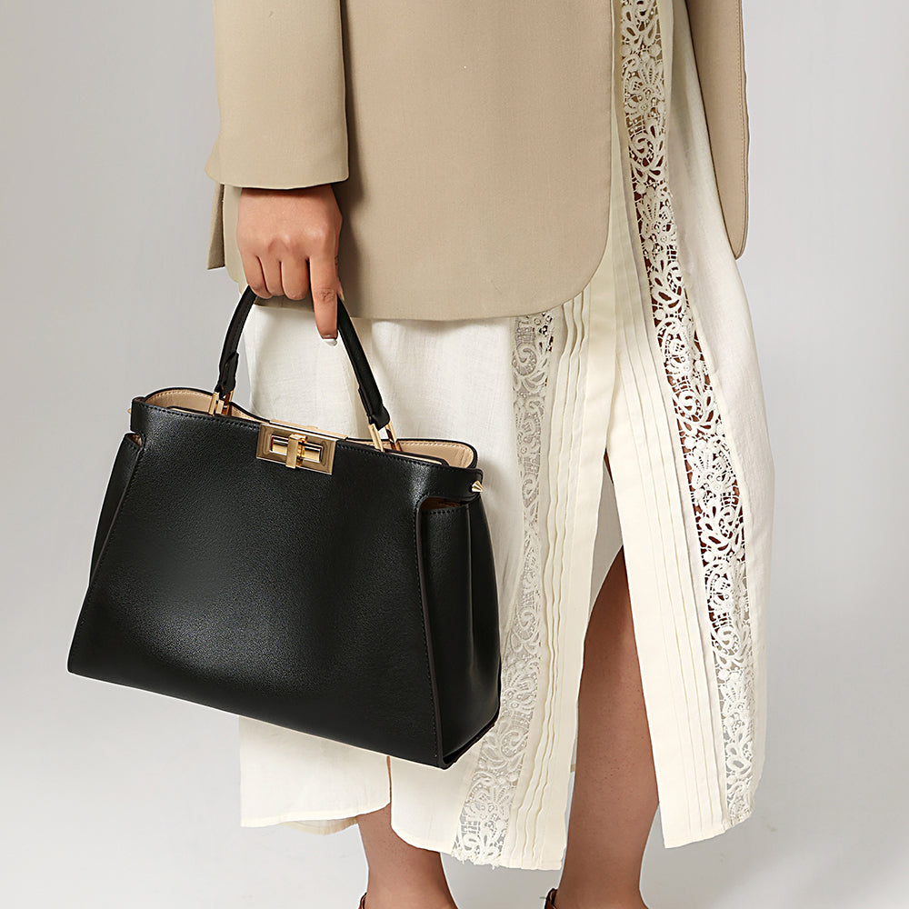 Sophia Classic Black Leather Satchel