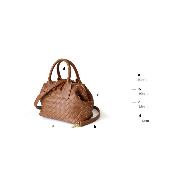 Brown Woven Leather Boston Handbag