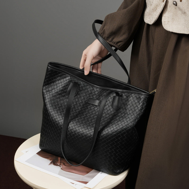 Isabella Black Woven Leather Tote