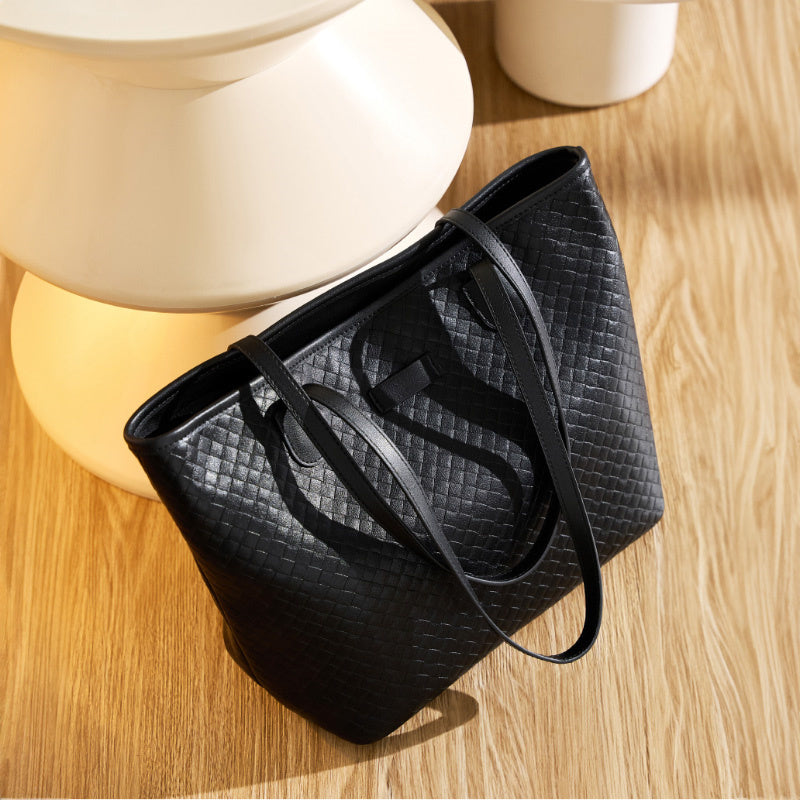 Isabella Black Woven Leather Tote
