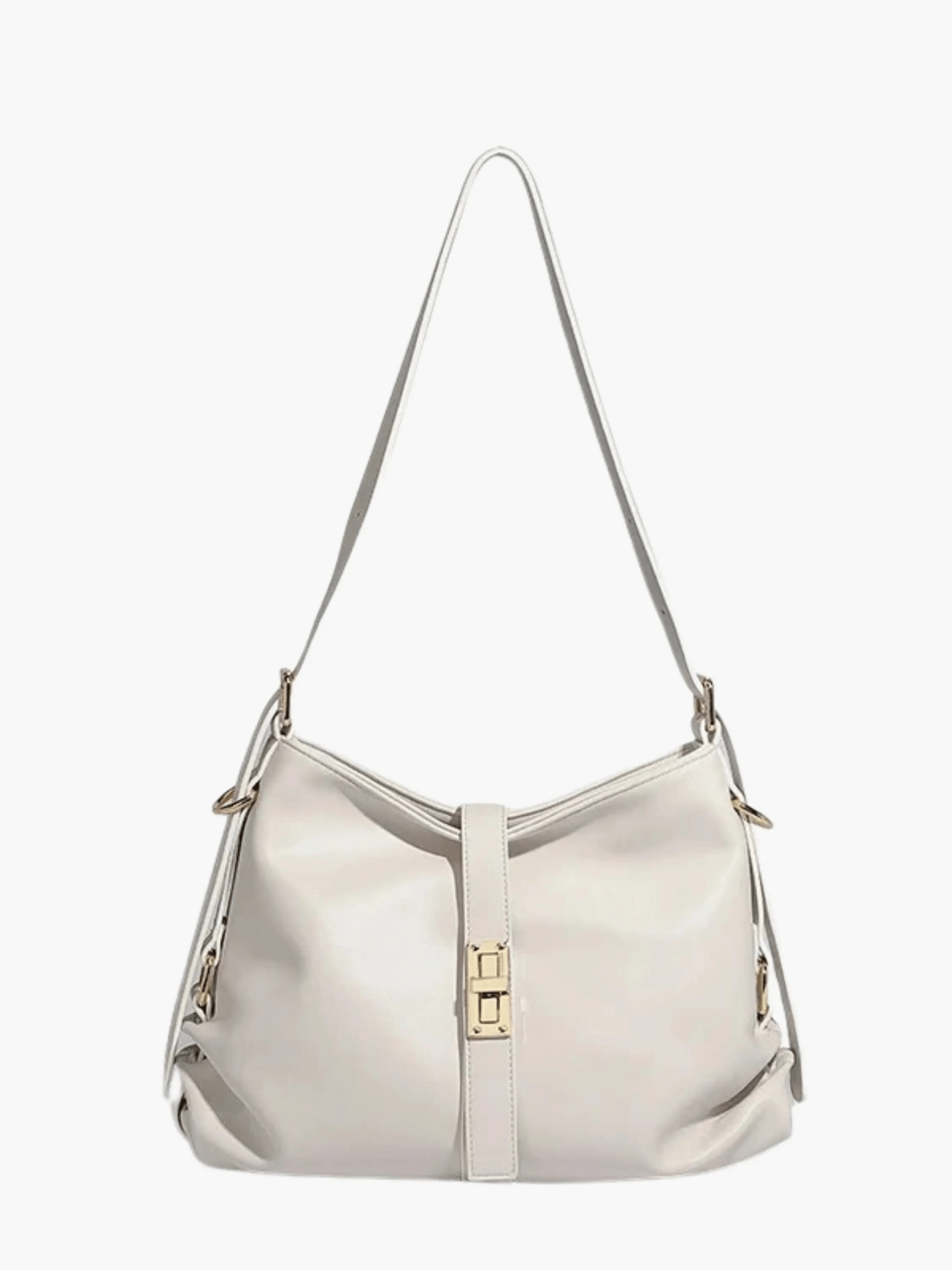 Black Leather Shoulder Bag with Gold Buckle Accent