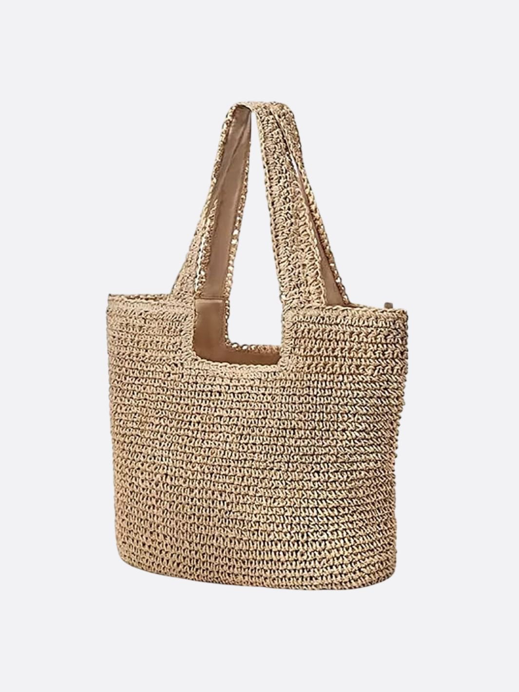 Camel Woven Straw Tote Bag